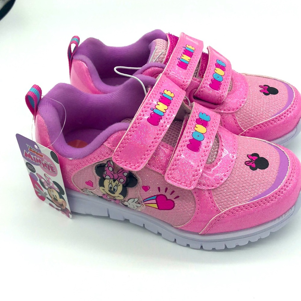 Pink Disney Junior Minnie Mouse Velcro shoes, girls size 10.